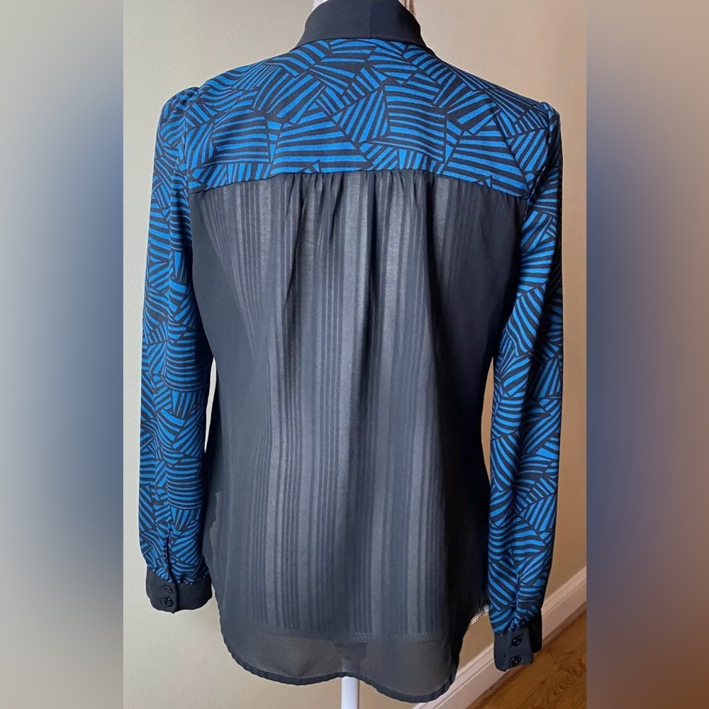 Mine Medium pussybow blouse Semi sheer chevron Top Women’s - Picture 2 of 4